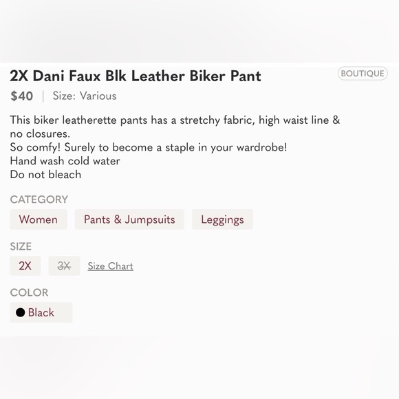 2X Dani Faux Blk Leather Biker Pant - Picture 4 of 4